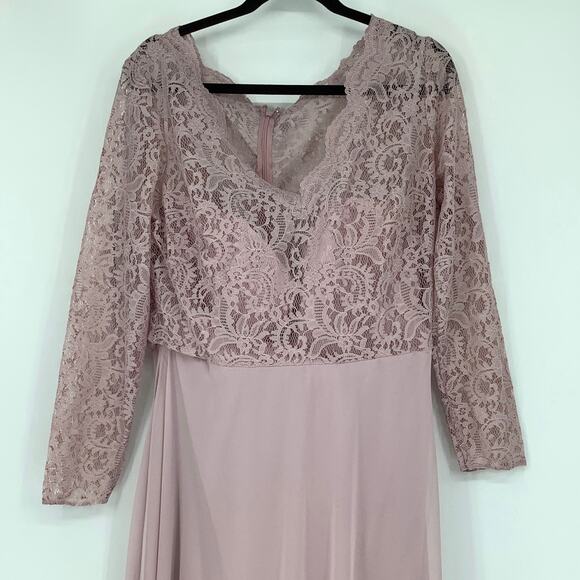 Dessy Collection Size 18 Lace Lux Chiffon Gown Dress Suede Rose $285 msrp II20-9 - Picture 5 of 8